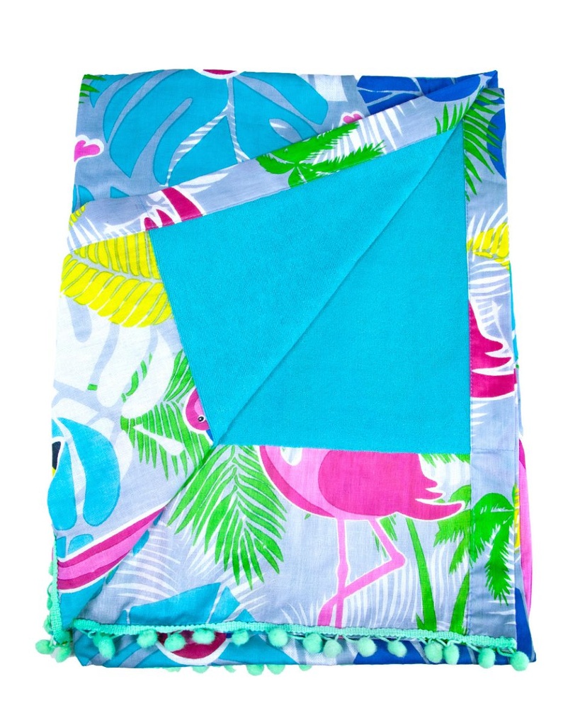 PAREO PLAYA ESTAMPADO CON RIZO 90X170CM FLAMINGO SUN &amp; SURF