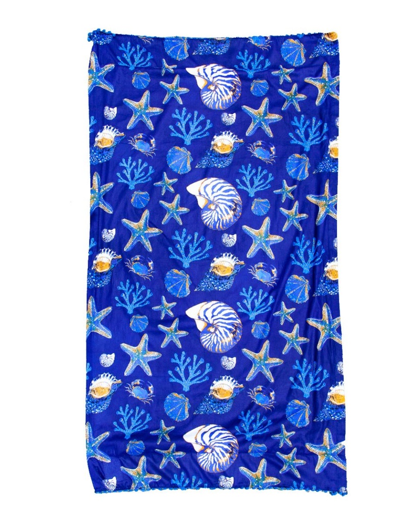 PAREO PLAYA ESTAMPADO CON RIZO 90X170CM NAUTILUS AZUL OSCURO SUN &amp; SURF