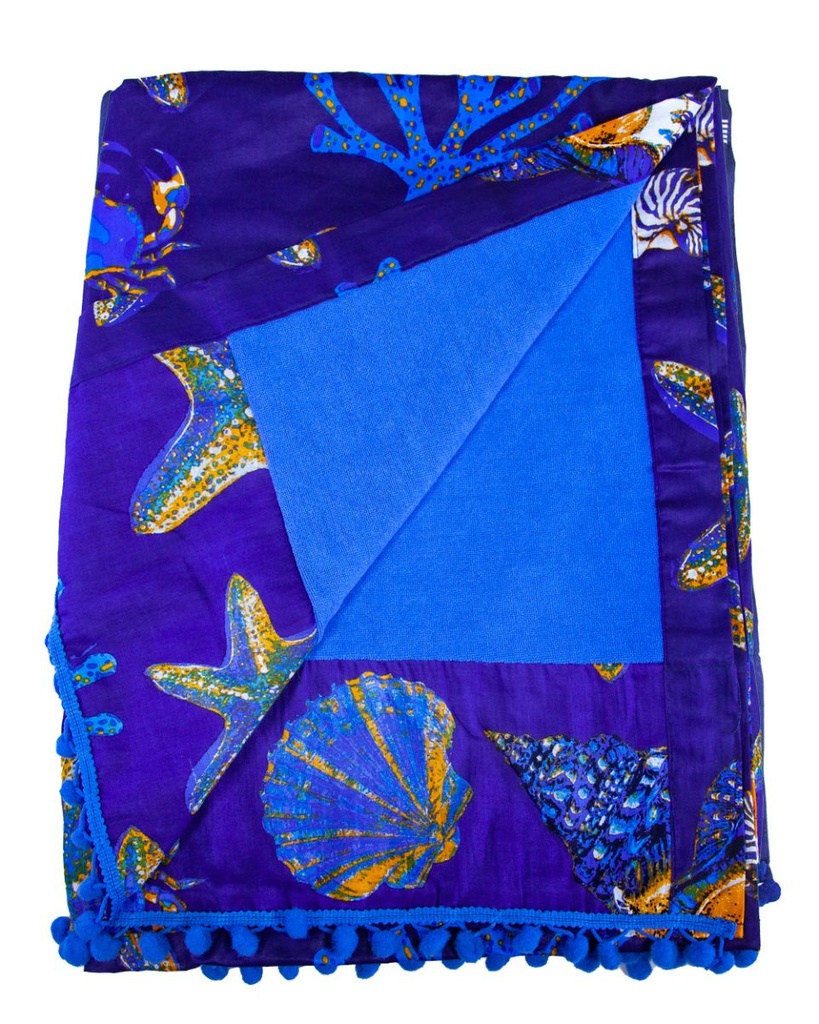 PAREO PLAYA ESTAMPADO CON RIZO 90X170CM NAUTILUS AZUL OSCURO SUN &amp; SURF