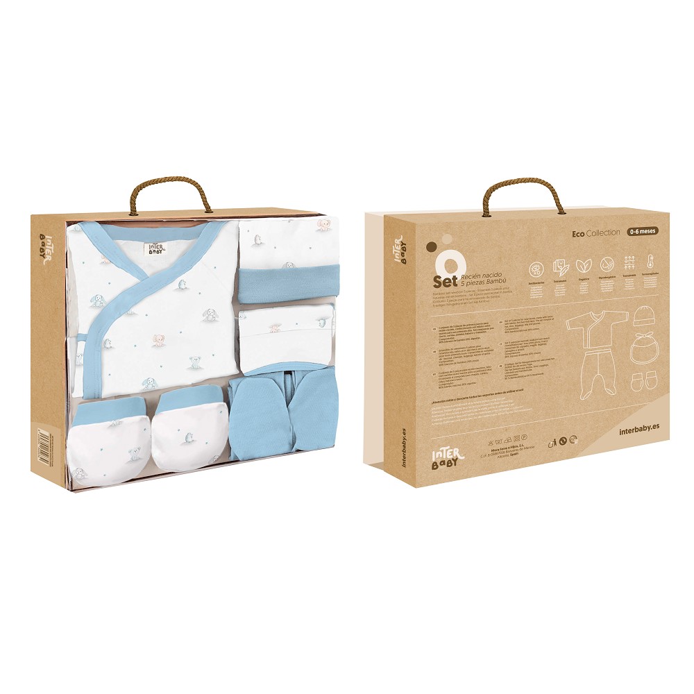 SET REGALO 5 PCS BAMBOO T 0-6M OSOS PELUCHE AZUL INTERBABY