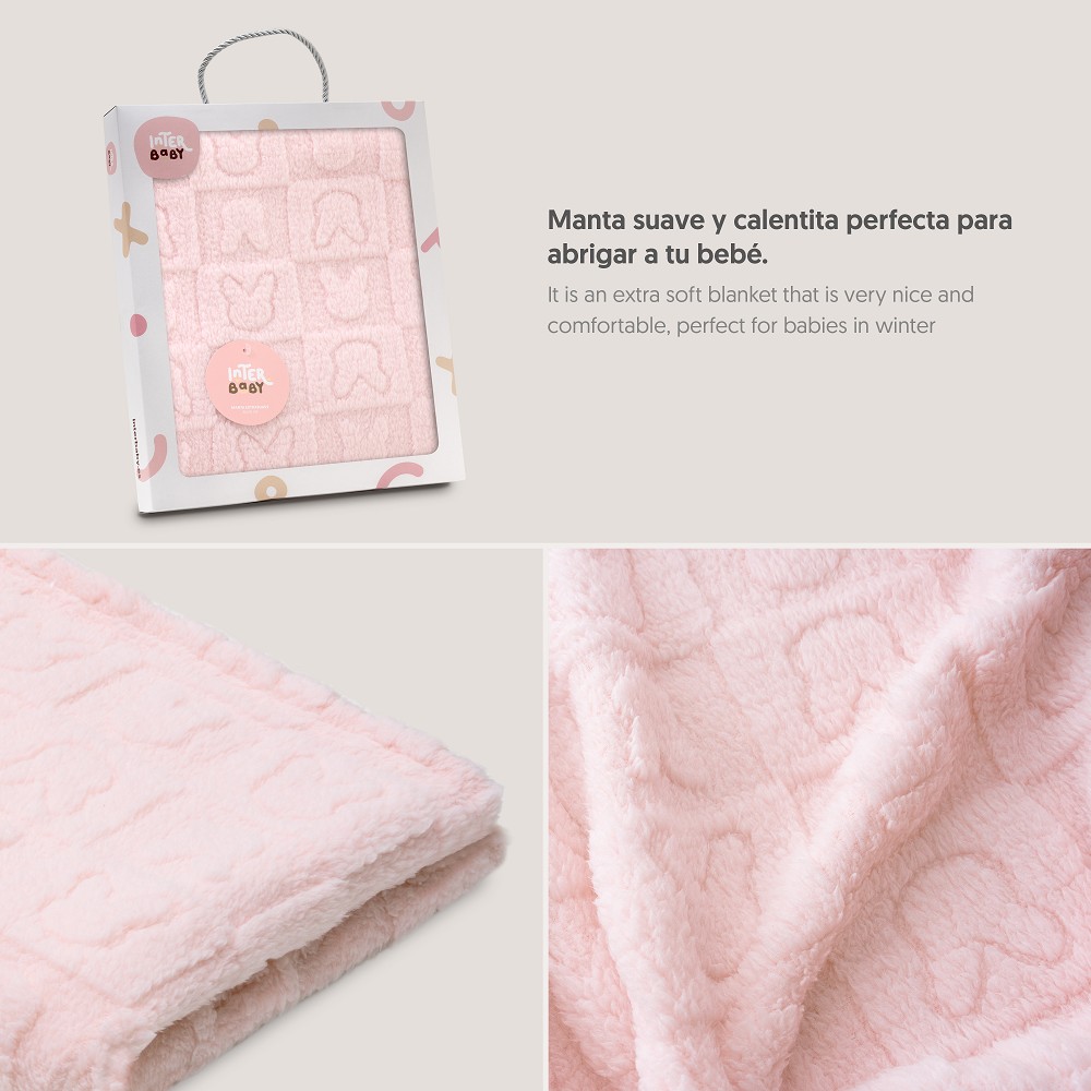 MANTA SHERPA GRABADA 80X110 CONEJITOS ROSA INTERBABY