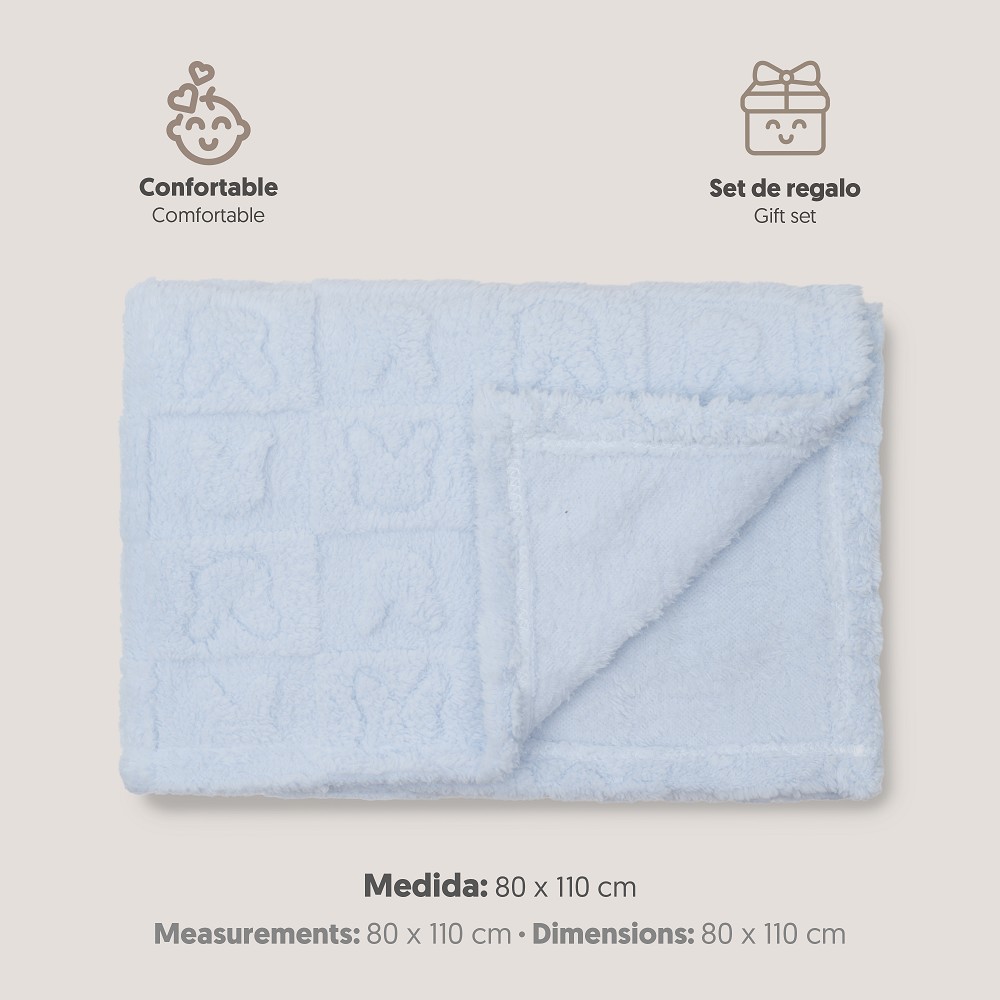 MANTA SHERPA GRABADA 80X110 CONEJITOS AZUL INTERBABY