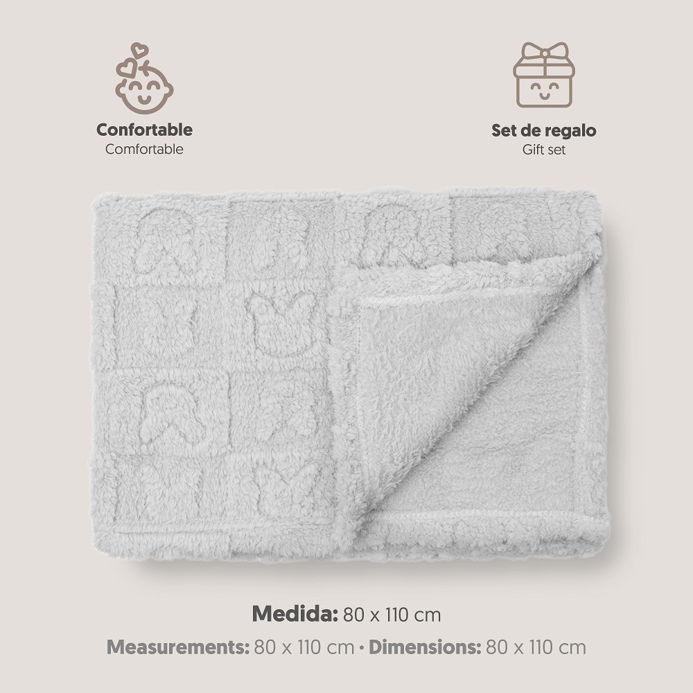 MANTA SHERPA GRABADA 80X110 CONEJITOS GRIS INTERBABY