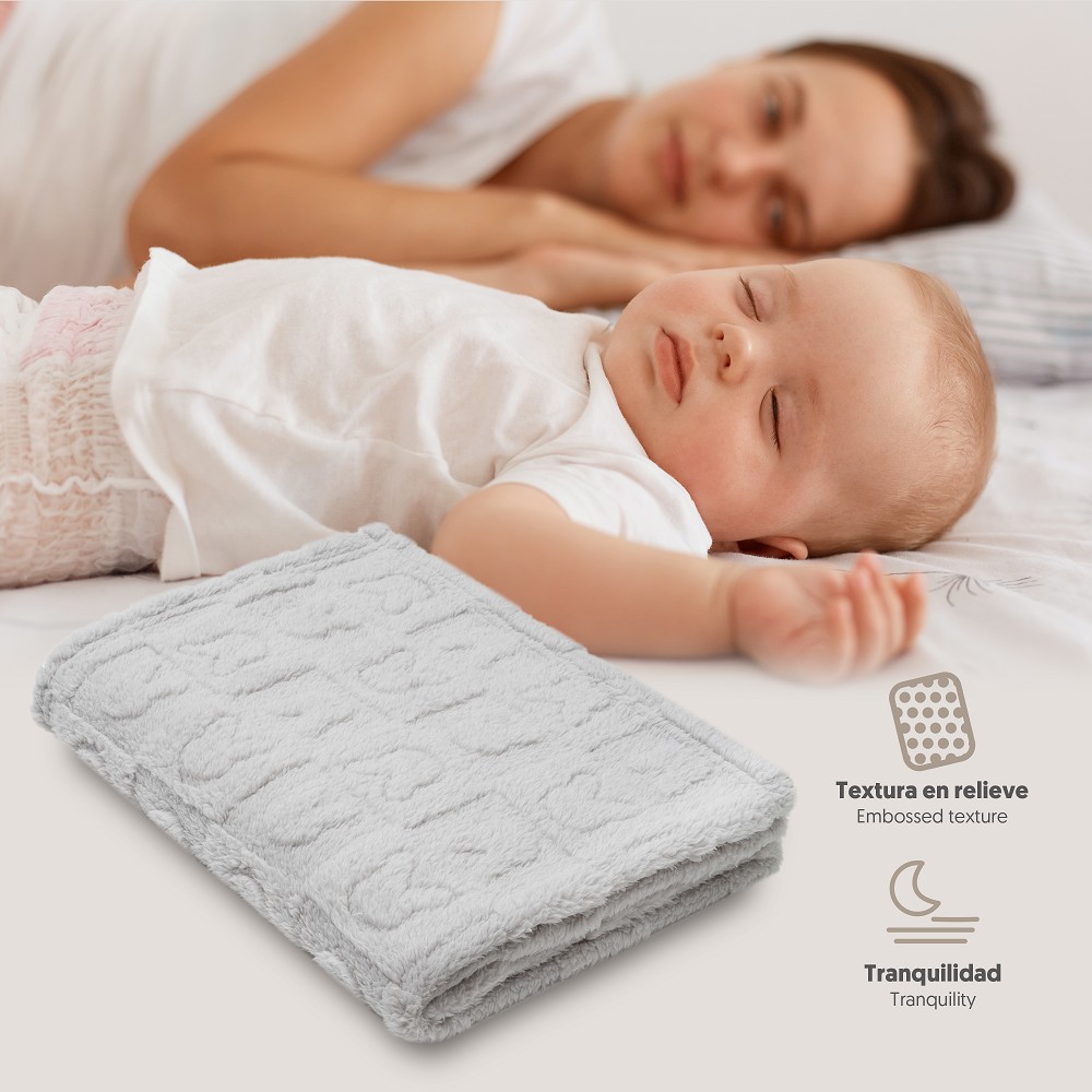 MANTA SHERPA GRABADA 80X110 CONEJITOS GRIS INTERBABY