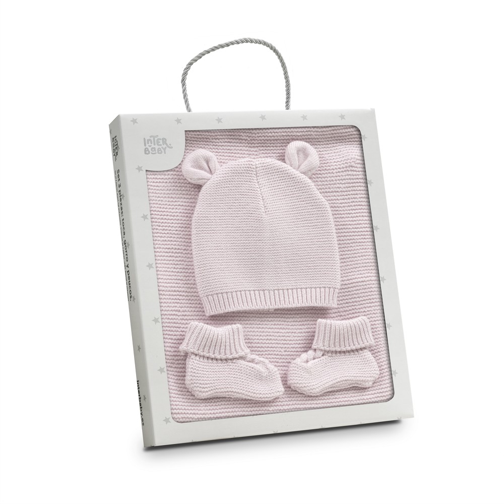 SET 3 PIEZAS TOCA GORRA PEUCOS ROSA INTERBABY