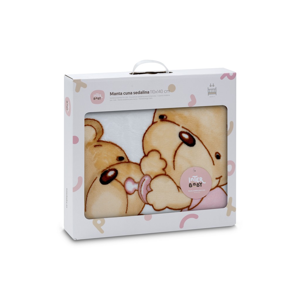 MANTA CUNA SEDALINA 110X140 PAREJITA OSOS ROSA INTERBABY