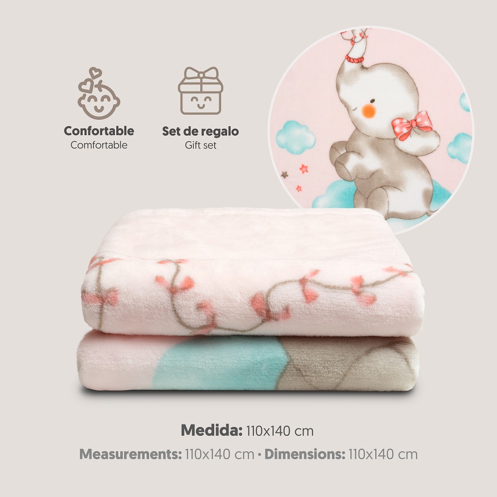 MANTA CUNA SEDALINA 110X140 ELEFANTE COMETA ROSA INTERBABY
