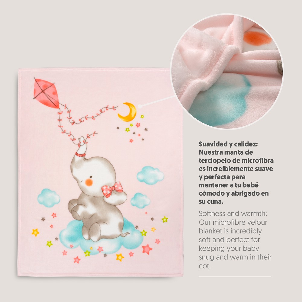 MANTA CUNA SEDALINA 110X140 ELEFANTE COMETA ROSA INTERBABY