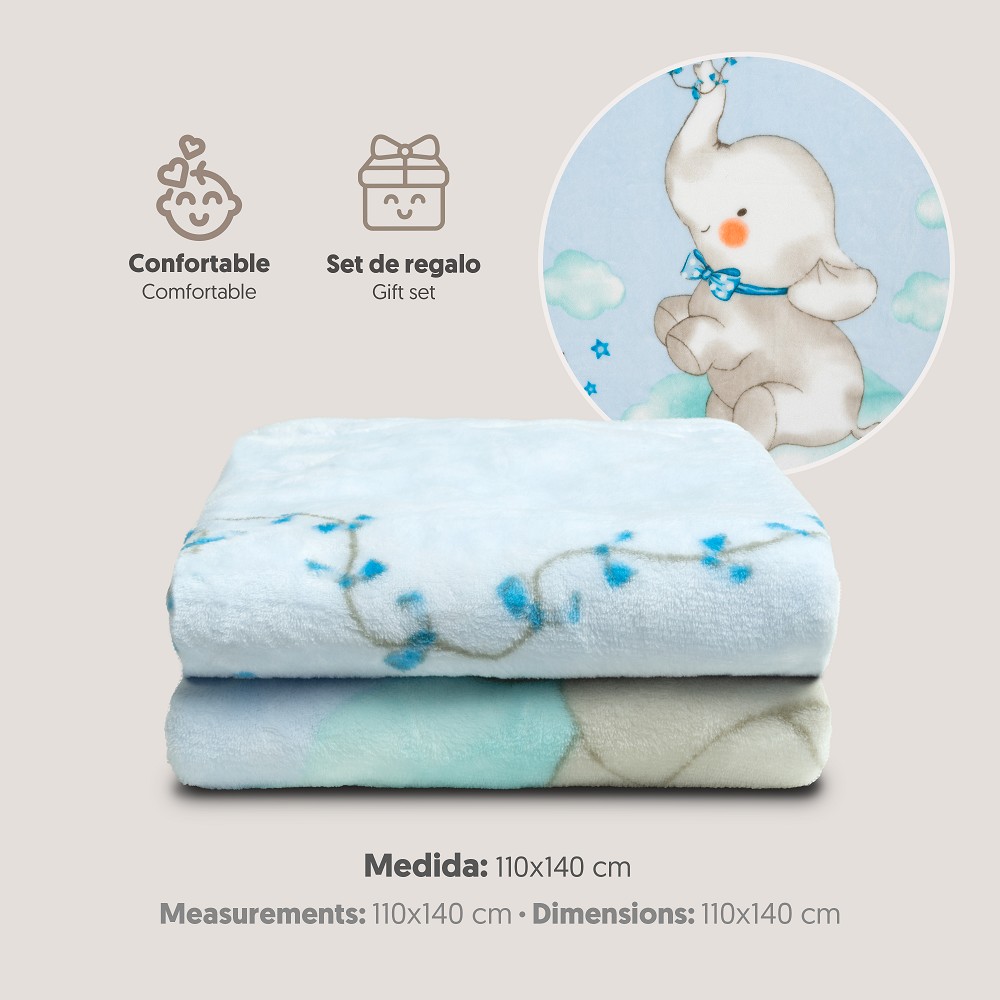 MANTA CUNA SEDALINA 110X140 ELEFANTE COMETA AZUL INTERBABY