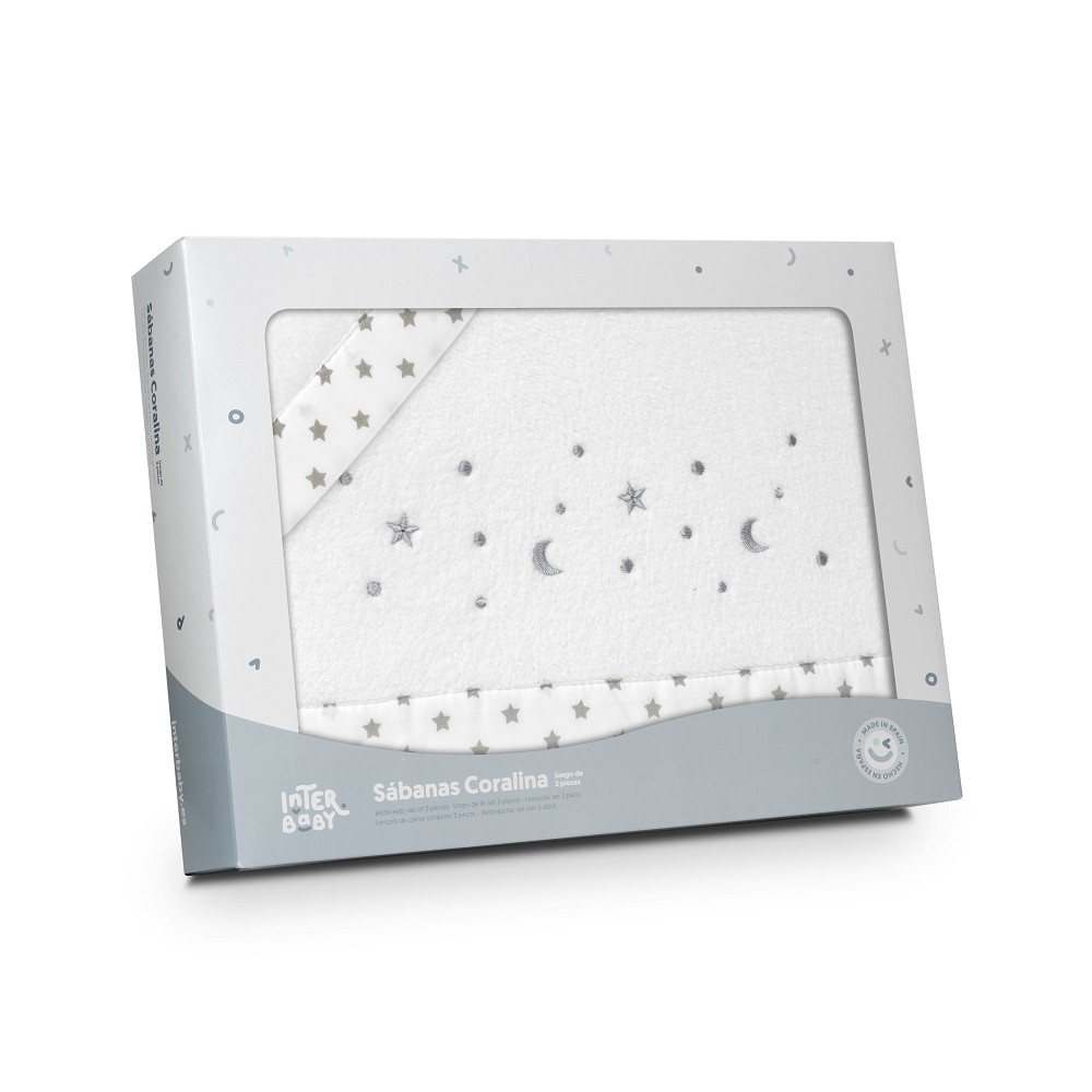 TRIPTICO CUNA CORALINA ESTRELLA LUNA BLANCO-GRIS INTERBABY