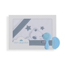 TRIPTICO CUNA TELA 100% ALG. VIGGO+PEINE Y CEPILLO BLANCO-PETROLEO DON ALGODON
