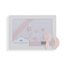 TRIPTICO CUNA TELA 100% ALG. VIGGO+PEINE Y CEPILLO BLANCO-ROSA DON ALGODON