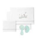 TRIPTICO CUNA 100% ALG. JIRAFA TREN+PEINE Y CEPILLO BLANCO-VERDE DON ALGODON