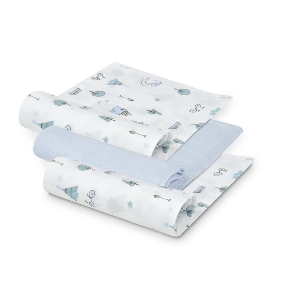 PACK 3 GASAS BAMBÚ 55X70 MOON AZUL INTERBABY