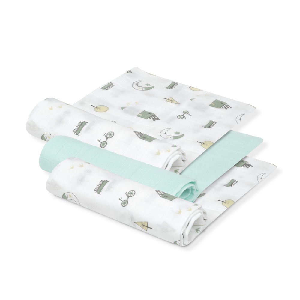 PACK 3 GASAS BAMBÚ 55X70 MOON MENTA INTERBABY