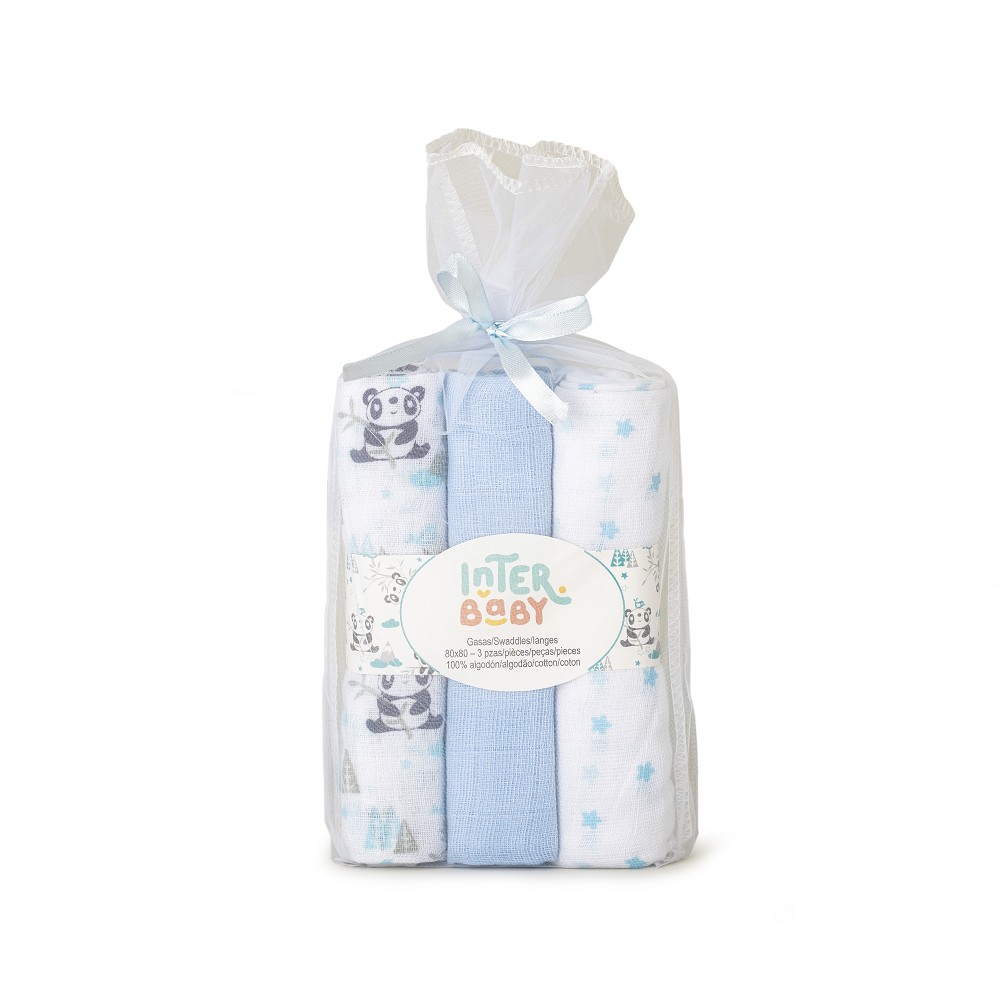 PACK 3 GASAS 80X80 PANDA AZUL INTERBABY