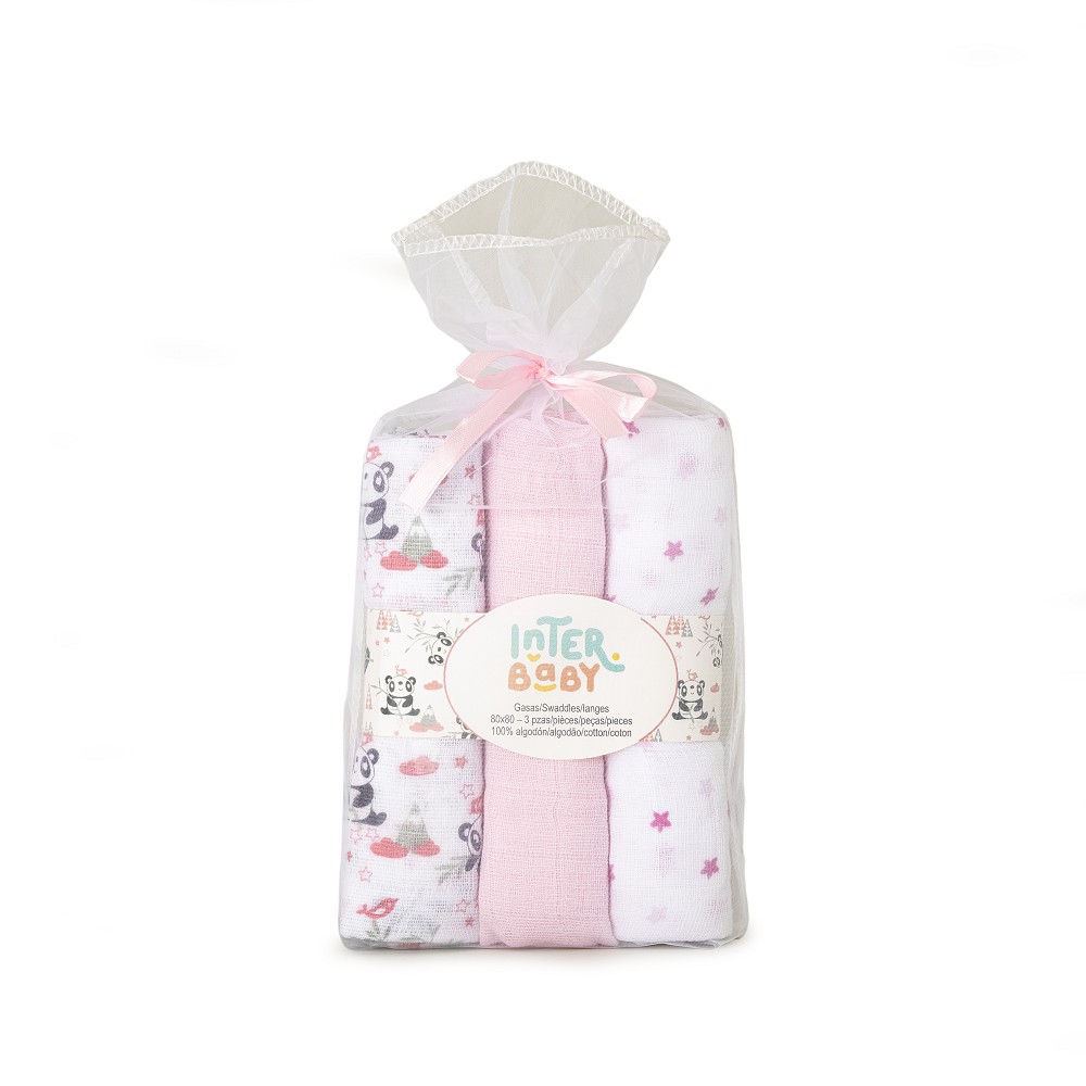 PACK 3 GASAS 80X80 PANDA ROSA INTERBABY