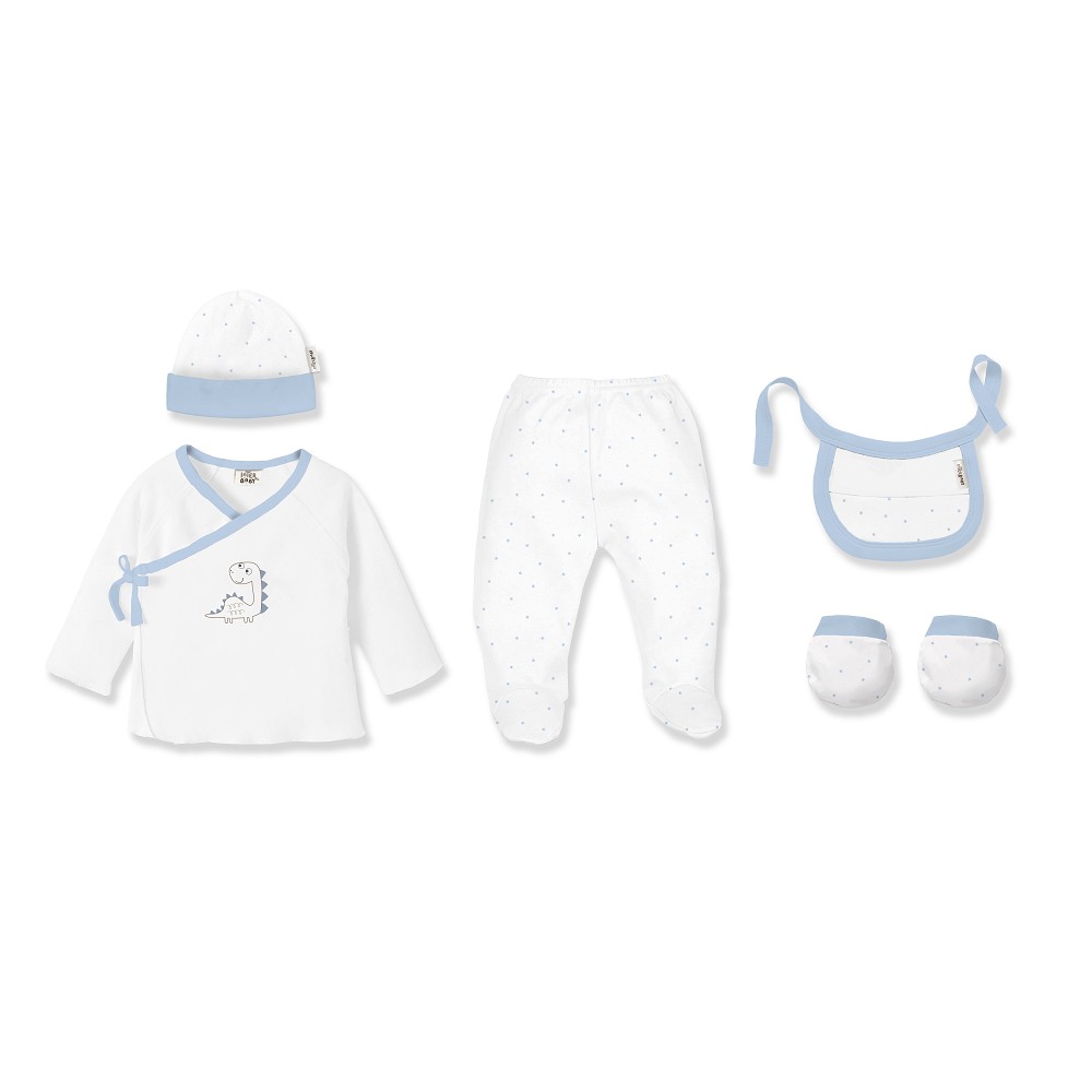 SET REGALO 5 PCS BAMBOO T 0-6M DINOSAURIO BLANCO-AZUL INTERBABY