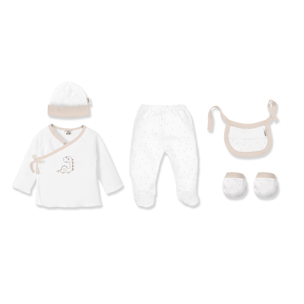 SET REGALO 5 PCS BAMBOO T 0-6M DINOSAURIO BLANCO-BEIGE INTERBABY
