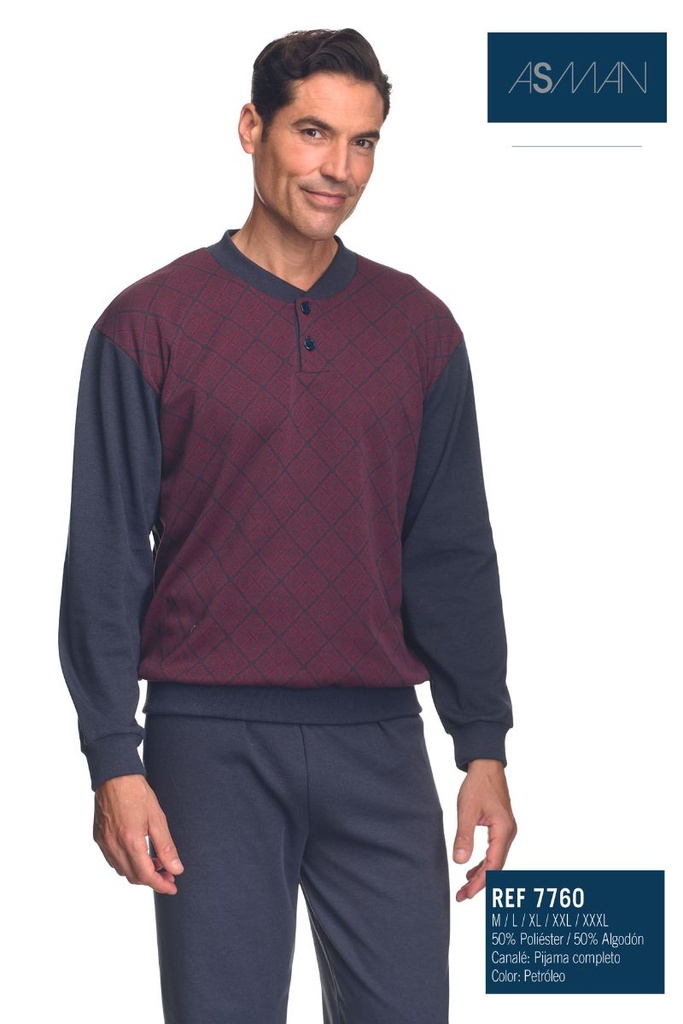 PIJAMA HOMBRE INVIERNO 7760 PETRÓLEO ASMAN