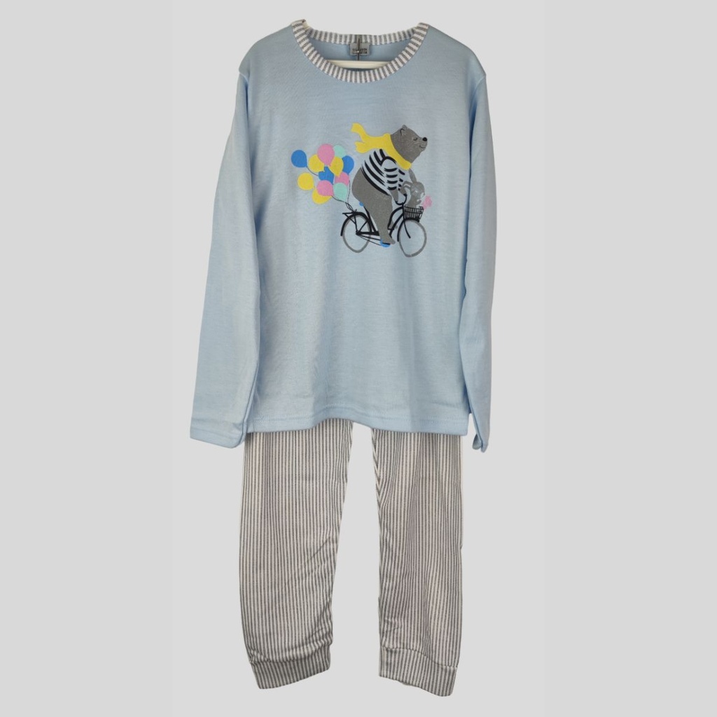 PIJAMA NIÑA 7007 OSO BICICLETA CELESTE ENTREDOS