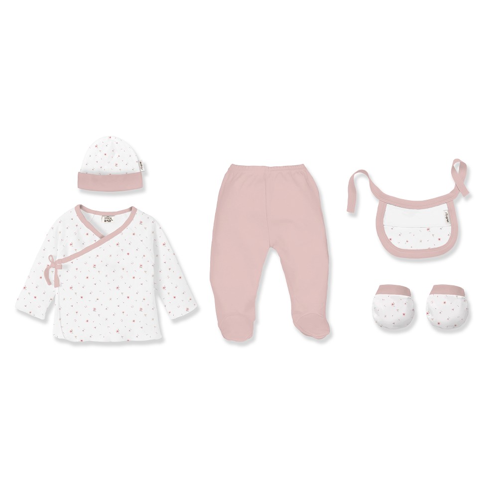 SET REGALO 5 PCS BAMBOO T 0-6M FLORES BLANCO-ROSA INTERBABY