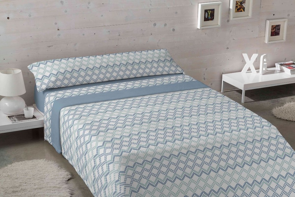 JUEGO SABANAS CORALINA PREMIUM IDANIA AZUL KARAMELO