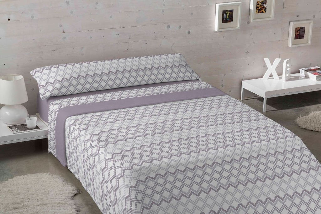 JUEGO SABANAS CORALINA PREMIUM IDANIA LAVANDA KARAMELO