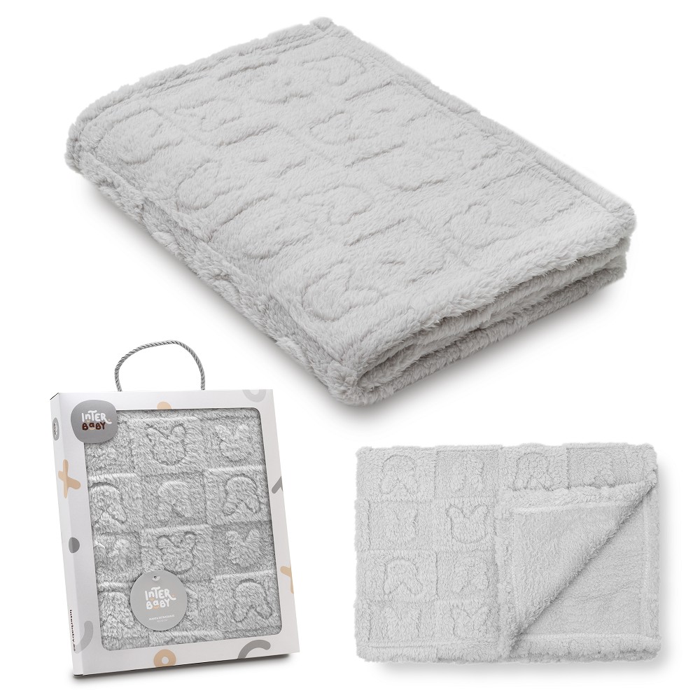 MANTA SHERPA GRABADA 80X110 CONEJITOS GRIS INTERBABY