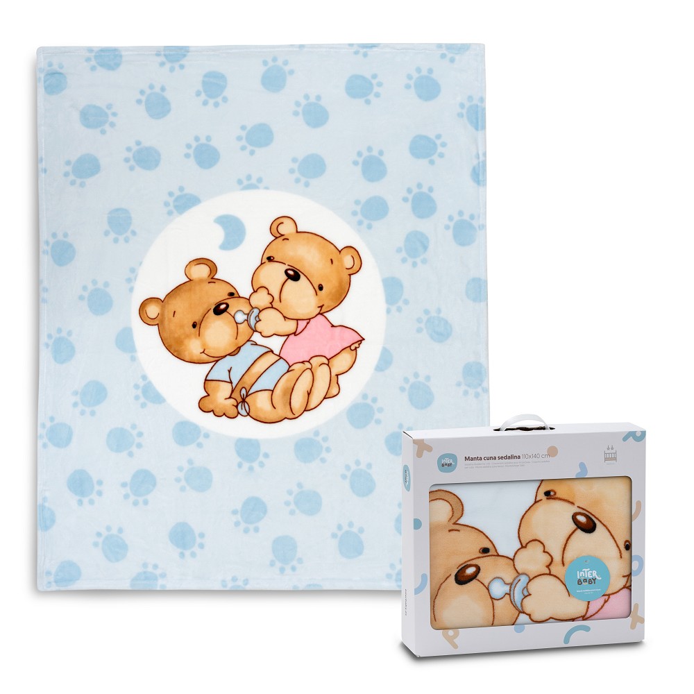 MANTA CUNA SEDALINA 110X140 PAREJITA OSOS AZUL INTERBABY