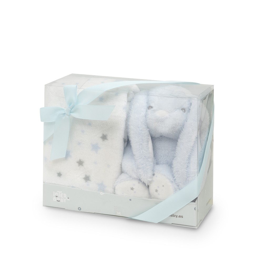 PELUCHE+MANTA ESTRELLA CONEJO AZUL INTERBABY