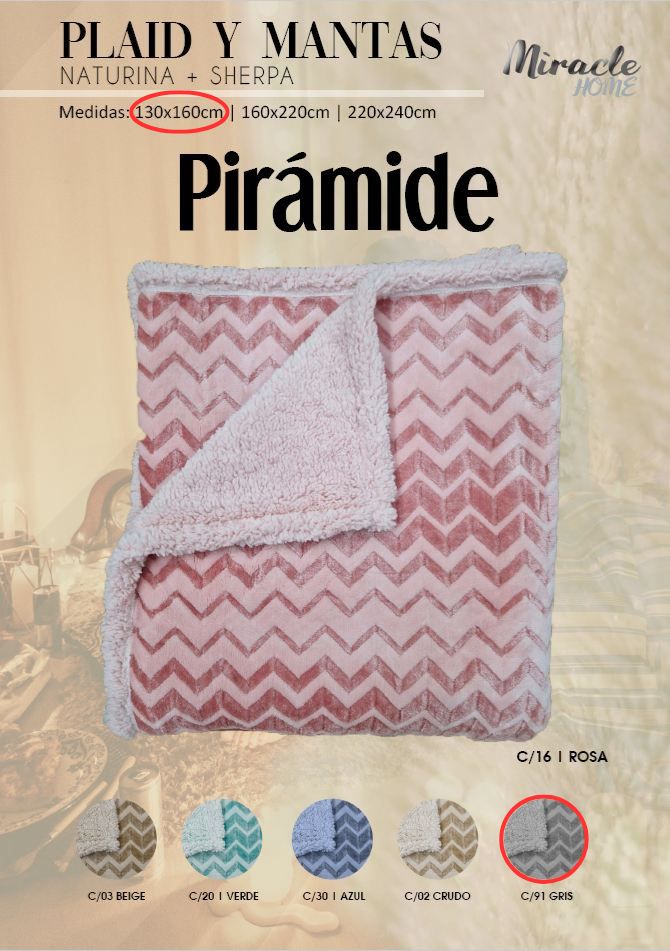 MANTA PLAID PIRÁMIDE 130X160 GRIS MIRACLE