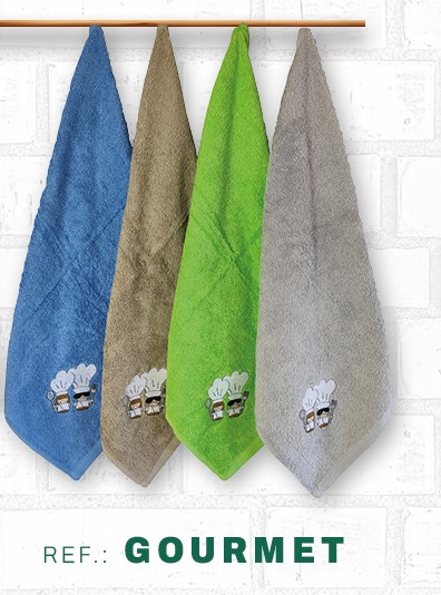 PACK 4 PAÑOS COCINA BORDADOS SERIE GOURMET FIOTEX