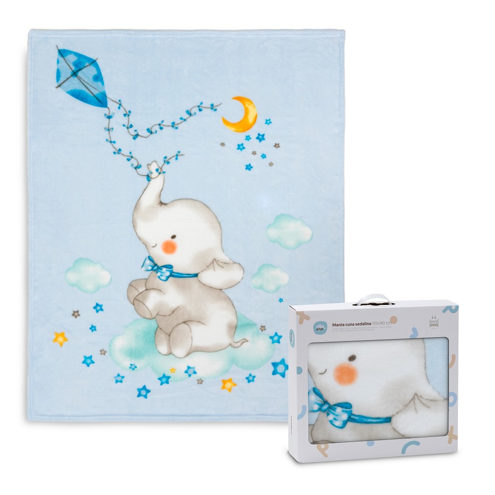 MANTA CUNA SEDALINA 110X140 ELEFANTE COMETA AZUL INTERBABY