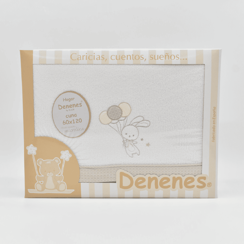 JUEGO SÁBANAS MICROLINA CONEJO GLOBO BEIGE DENENES