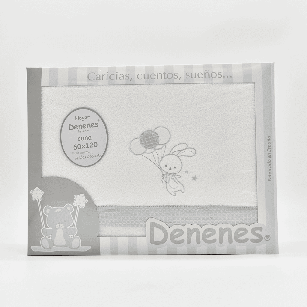 JUEGO SÁBANAS MICROLINA CONEJO GLOBO GRIS DENENES