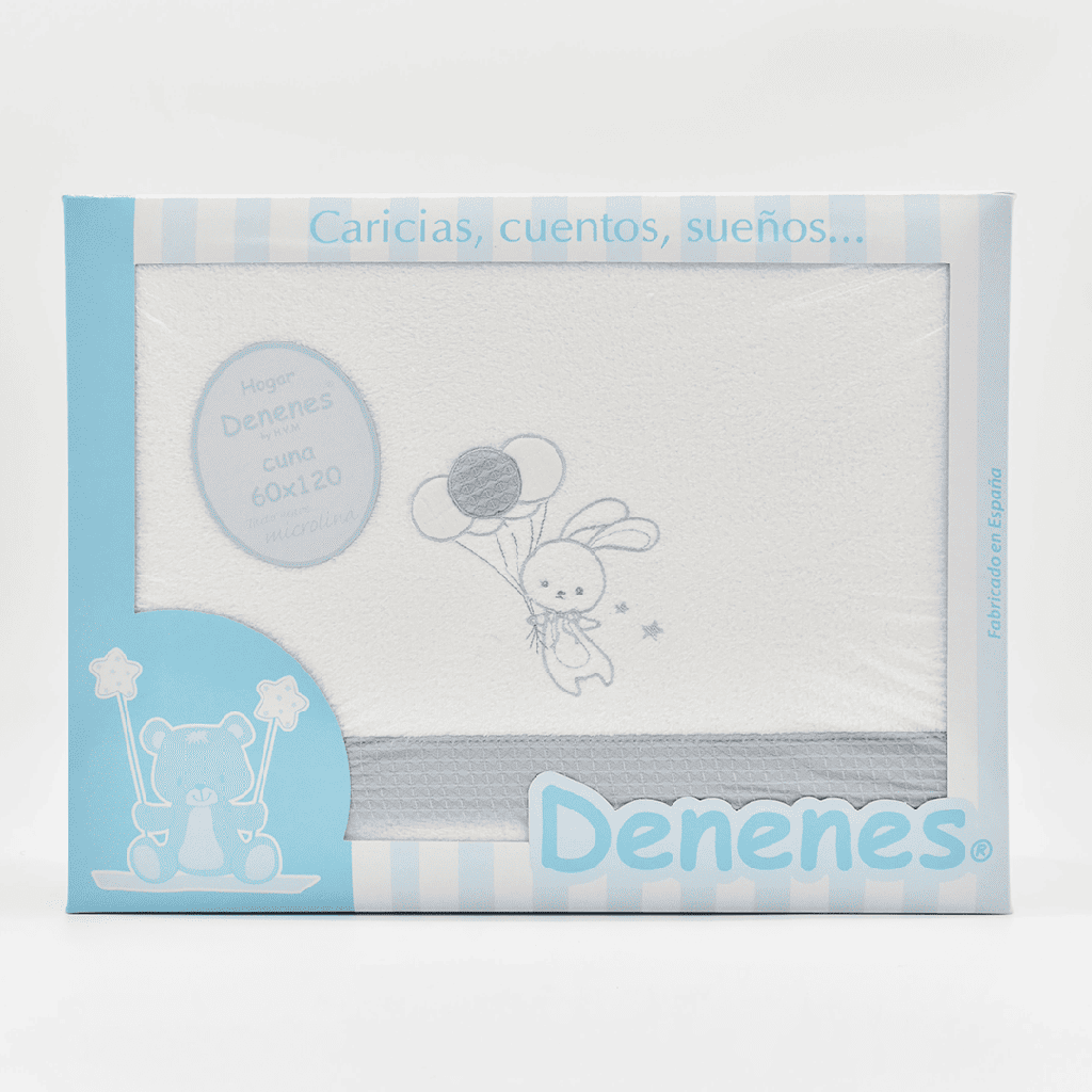 JUEGO SÁBANAS MICROLINA CONEJO GLOBO AZUL DENENES