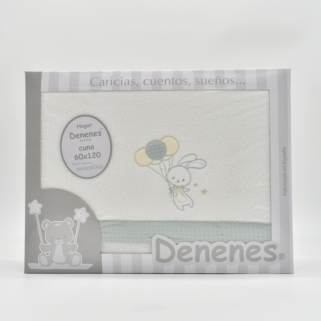 JUEGO SÁBANAS MICROLINA CONEJO GLOBO VERDE DENENES
