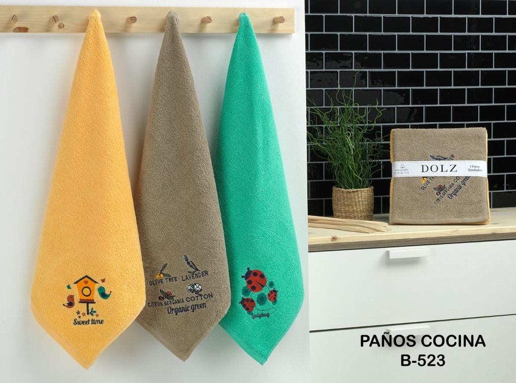 PAÑO COCINA BORDADO B-523 50X50 SURTIDO DOLZ