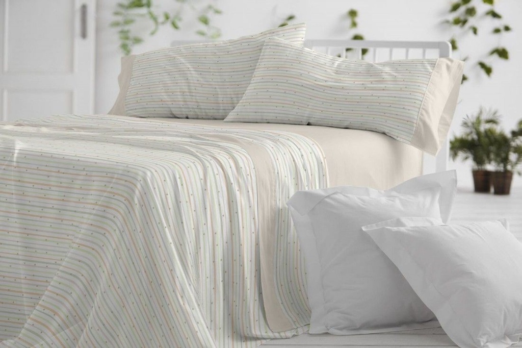 JUEGO DE SABANAS TELA 181 BEIGE BURRITO BLANCO
