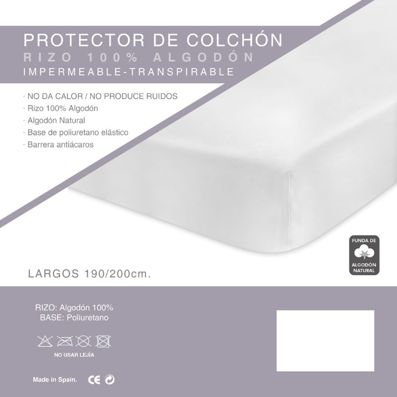 PROTECTOR DE COLCHÓN IMPERMEABLE TRANSPIRABLE RIZO PU VIDAL HOME