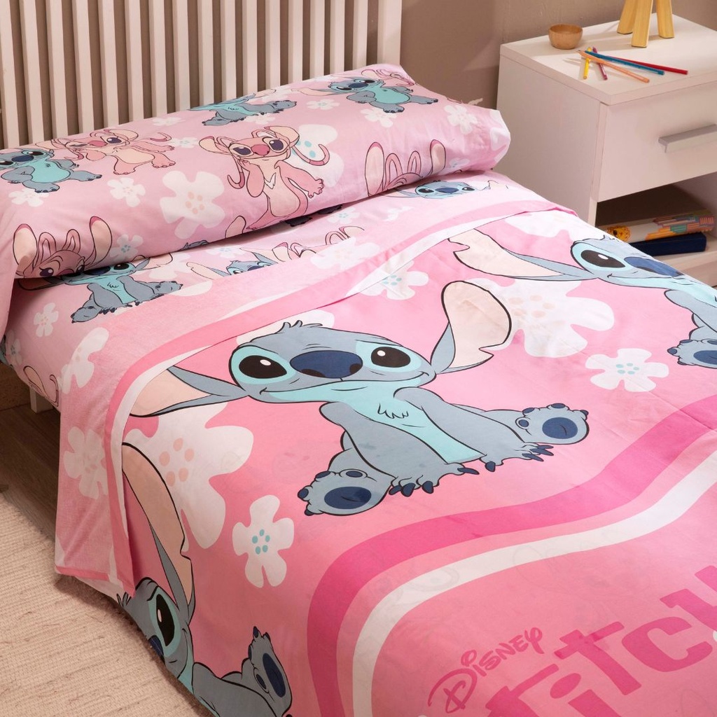 JUEGO DE SABANAS TELA LICENCIA ROSA STITCH