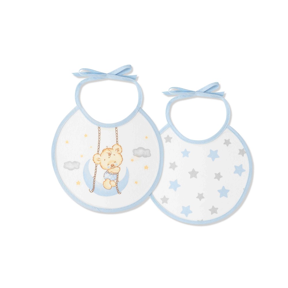 PACK 2 BABEROS OSITO LUNA ESTRELLAS 20X20 AZUL INTERBABY