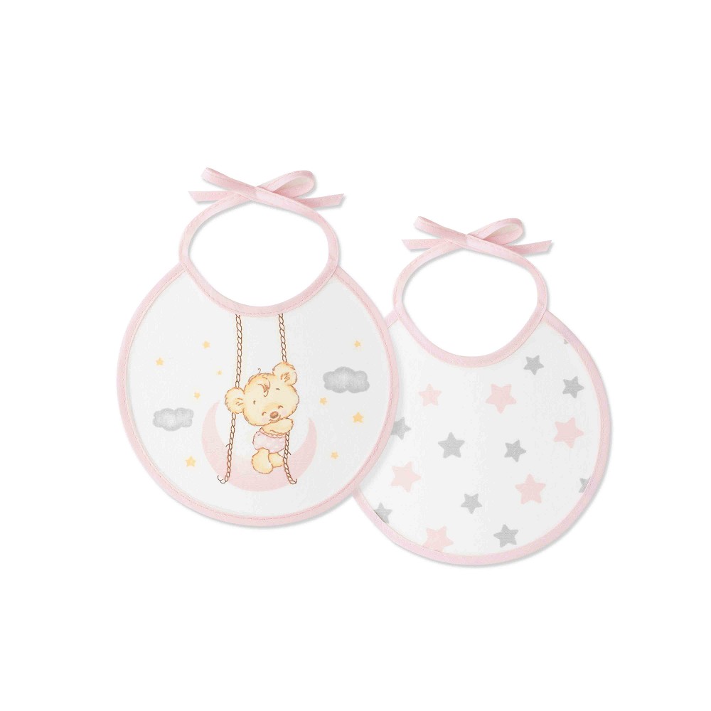 PACK 2 BABEROS OSITO LUNA ESTRELLAS 20X20 ROSA INTERBABY