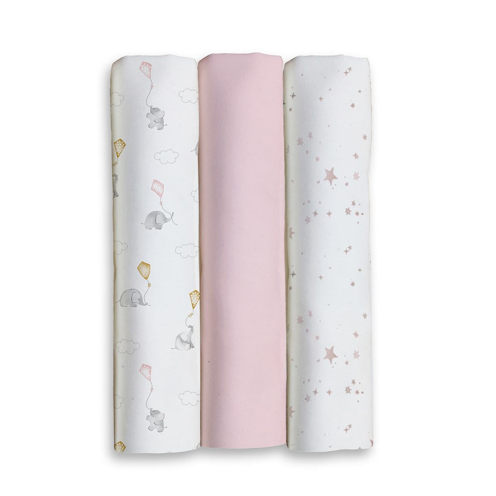 PACK 3 GASAS 80X80 ELEFANTES ESTRELLAS ROSA INTERBABY