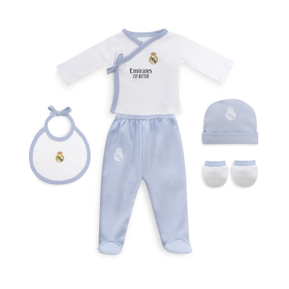 SET REGALO 5 PCS 100% ALG. T 0-6M AZUL REAL MADRID