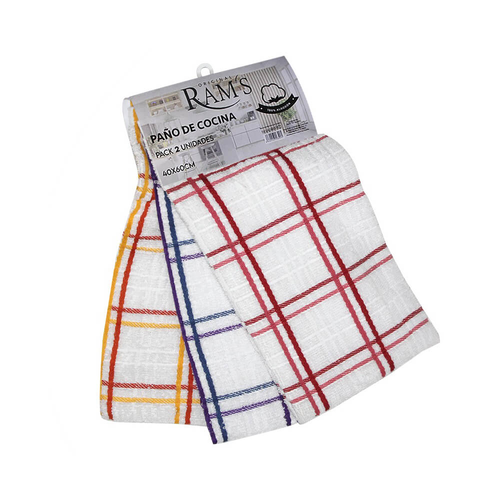 PACK 2 UNIDADES PAÑOS DE COCINA RIZO CUADROS 40X60 RAM´S