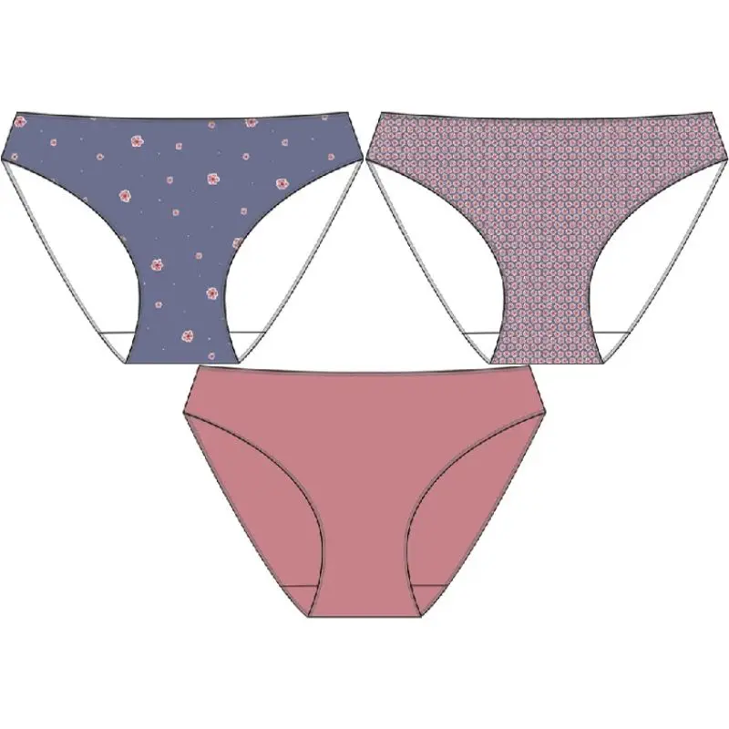 PACK 3 BRAGUITAS MINI MUJER 211 PINK FLOWER & DOTS WATERLEMON