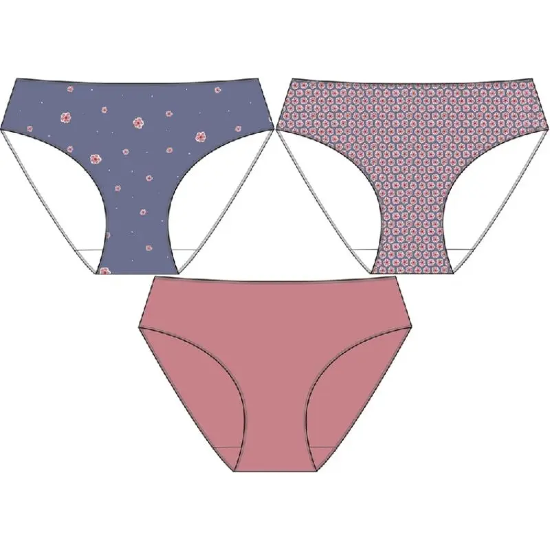 PACK 3 BRAGUITAS MIDI MUJER 221 PINK FLOWER & DOTS WATERLEMON
