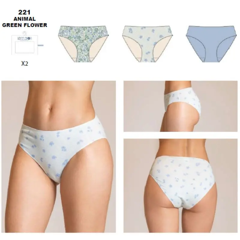 PACK 3 BRAGUITAS MIDI MUJER 221 GREEN FLOWER WATERLEMON